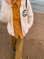 Smiley Face Loose Zipper Sweater