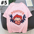 Cute Pink Ponyo Anime Cartoon Print Graphic Short Sleeve Shirt Top Summer Aesthetic Casual E-Girl Kawaii Korean Japanese Harajuku