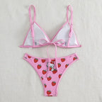 2PCS Pink Strawberry Japanese Cat Bikini Set