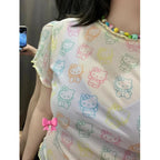 Japanese Cat Rainbow Transparent Mesh Top