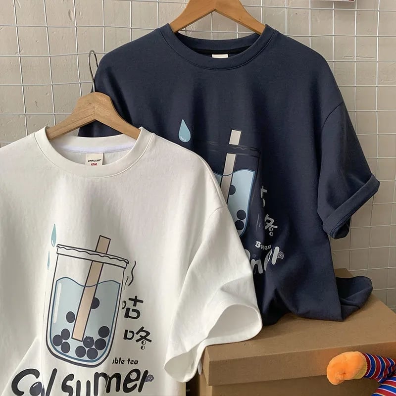 Bubble Milk Tea Print Short Sleeve T-shirt