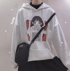 Anime Girl Cartoon Print Graphic White long Sleeve Hoodie Sweater Sweatshirt Pullover Top E-Girl Kawaii Korean Japanese Harajuku Streetwear