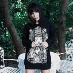 Cute Black Witch Anime Girl Cartoon Print Hoodie Sweater Sweatshirt Pullover Shirt Goth Punk E-Girl Kawaii Korean Japanese Harajuku Streetwear