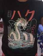 Cute Black Dragon Anime Cartoon Print Oversize Loose Short Sleeve T-shirt Aesthetic Casual Summer E-Girl Kawaii Korean Japanese Harajuku Street