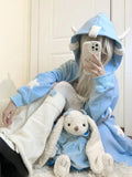 Blue Fairy Wing Horns Zipper Hoodie