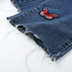 Butterfly Embroidery High Waist Denim Jeans