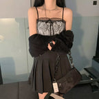 Black Lace Backless Patchwork Camisole