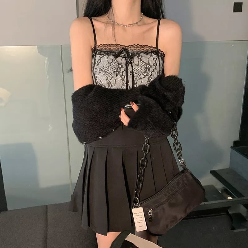 Black Lace Backless Patchwork Camisole