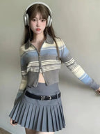 Striped Zipper Knit Cropped Jumper