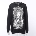 Cute Black Witch Anime Girl Cartoon Print Hoodie Sweater Sweatshirt Pullover Shirt Goth Punk E-Girl Kawaii Korean Japanese Harajuku Streetwear