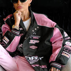 Pink Patchwork Baseball Jacket