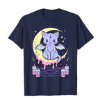 Cute Pastel Black Cat Witch Magic Moon Print Short Sleeve T-shirt Goth Punk Aesthetic Casual E-Girl Kawaii Korean Japanese Harajuku