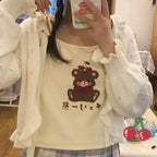 Cute Brown Bear Cherry Graphic Cartoon Print Camisole Spaghetti Strap Shirt Aesthetic Casual Summer E-Girl Kawaii Korean Japanese Harajuku