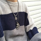 Grey Stripe Patchwork Sweater