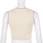 Cute Argyle Plaid Sleeveless V Neck Knit Sweater Sweatshirt Preppy Crop Top Pullover Aesthetic E-Girl Kawaii Korean Japanese Harajuku Streetwear