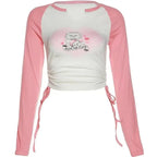 Sweet Pink Cat Print Long Sleeve T-shirt