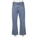 Chain High Waist Straight Denim Jeans Legs Light Blue Pants Summer Aesthetic Casual E-Girl Kawaii Korean Japanese Harajuku