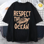 Respect Turtle Print Short Sleeve T-shirt
