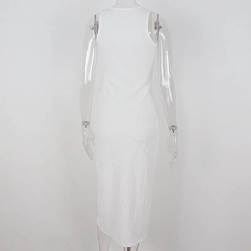 White Hollow Out V Neck Long Tank Top