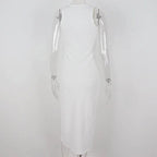 White Hollow Out V Neck Long Tank Top