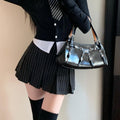 Black Stripe Pleated Mini Skirt