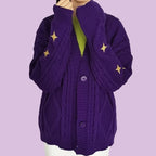 Purple Star Embroidery Button Cardigan