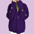 Purple Star Embroidery Button Cardigan