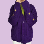 Purple Star Embroidery Button Cardigan