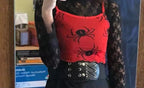 Cute Spider Skull Mesh Transparent See Through Camisole Tank Crop Top Sleeveless Goth Punk Casual E-Girl Kawaii Korean Japanese Harajuku Streetwear