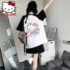 Japanese Cat Print Patchwork Short Sleeve T-shirt