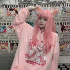 Pastel Pink Anime Girl Cartoon Loose Casual Hoodie Sweatshirt Sweater Long Sleeve Pullover Jumper E-Girl Kawaii Korean Japanese Harajuku Streetwear