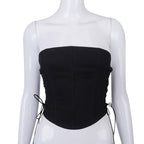 Sexy Black Corset Lace Tie Up Bustier Crop Top Sleeveless Strapless Vest Party Club Aesthetic Goth E-Girl Kawaii Korean Japanese Harajuku Streetwear