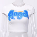 Sexy Angel Letter Graphic Print Casual Summer Short Sleeve Shirt T-shirt Tee Top E-Girl Kawaii Korean Japanese Harajuku Retro Streetwear Fashion