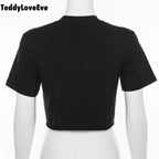 Cute Black Alien Girl Cartoon Graphic Casual Short Sleeve Shirt Tee T-shirt E-Girl Kawaii Korean Japanese Harajuku Chinese Retro Streetwear Aesthetic
