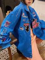 Racing Color Block Bomber Zipper Varsity Jacket
