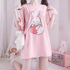 Pink Rabbit Ruffle Loose Short Sleeve T-shirt