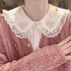 White Floral Embroidery Peterpan Collar Blouse