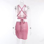 2PCS Pink Sequin Cut Out Tank Top + Mini Skirt