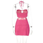 Pink Cut Out Halter Backless Dress