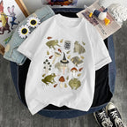 Cute Frog Magic Mushroom Witchcraft Print Short Sleeve T- Shirt Top Aesthetic Casual Summer E-Girl Kawaii Korean Japanese Harajuku