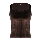Brown Velvet Patchwork Tank Top