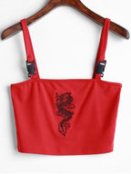 Cute Sexy Dragon Buckle Vest Tube Crop Top Cami Tank Shirt Tee T-shirt E-Girl Kawaii Korean Japanese Harajuku Chinese Retro Streetwear Aesthetic