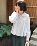 Blue Plaid Puff Long Sleeve Shirt