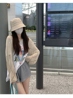 Blue Hollow Out Cropped Cardigan