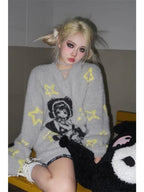 Grey Anime Girl Oversized Sweater