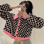 Black & White Checkered Long Sleeve Sweater