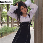 Sexy Black Casual Chain Metal Sling Belt Zipper Short Mini Dress Punk Goth E-Girl Kawaii Korean Japanese Harajuku Streetwear