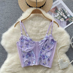 Purple Flower Embroidery Corset Top