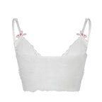 White Lace Bow Sheer Corset Top