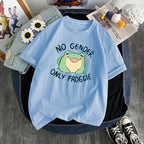 Cute Green Frog No Gender Funny Cartoon Print Short Sleeve T-shirt Oversize Loose Aesthetic Casual Summer E-Girl Kawaii Korean Japanese Haraju